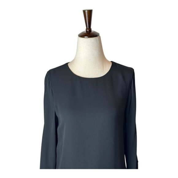 Ramy Brook Shirt Womens Extra Small Black Crepe Crew Neck Slit Sleeves Addy Top - Picture 4 of 11